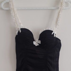 La Senza Size S Black Baby doll Lingerie with White Bows